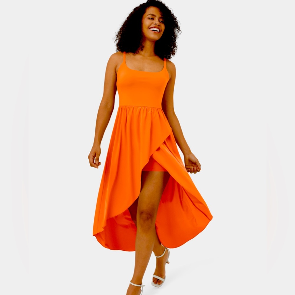 HALARA Breezeful  2in1 flowy high low ruffle regular midi dress XL